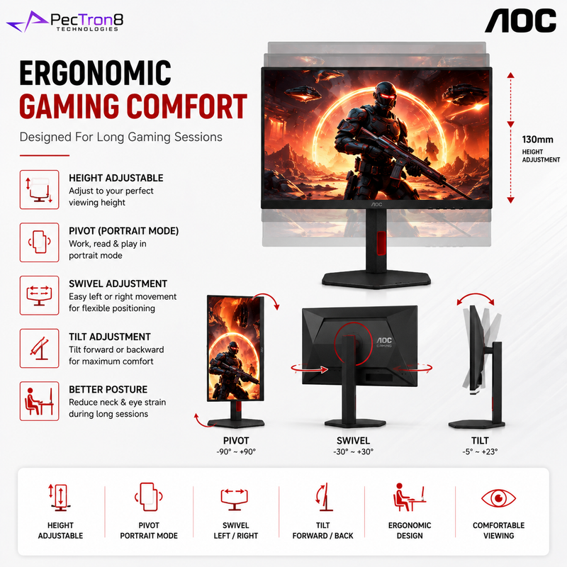 AOC 24G4ZR 23.8" Fast IPS Gaming Monitor FHD 260Hz | HDMI 2.0 ×2 | DisplayPort 1.4 | Adaptive Sync | HAS Pivot VESA