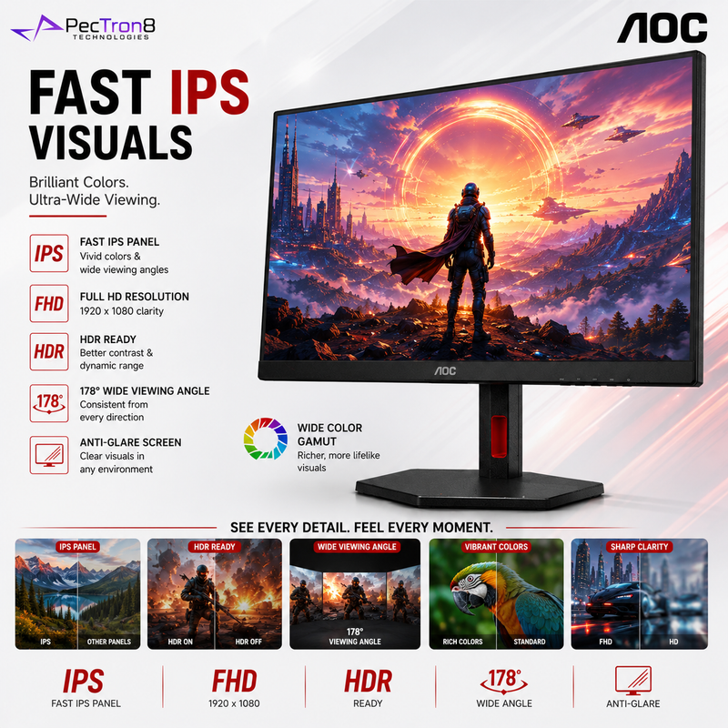 AOC 24G4ZR 23.8" Fast IPS Gaming Monitor FHD 260Hz | HDMI 2.0 ×2 | DisplayPort 1.4 | Adaptive Sync | HAS Pivot VESA