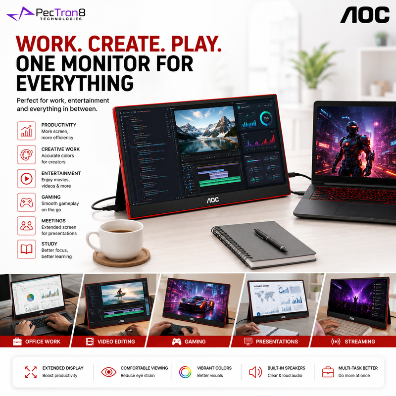 AOC 16G3 15.6" Portable Gaming Monitor 144Hz IPS FHD | USB-C | Mini HDMI | Adaptive Sync | VESA Mount