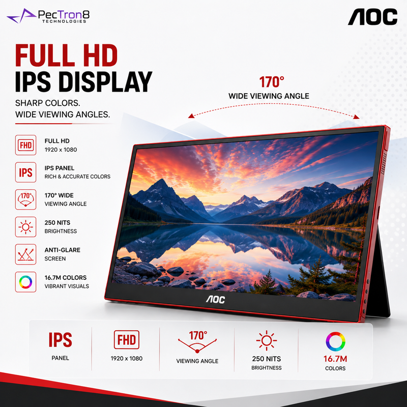 AOC 16G3 15.6" Portable Gaming Monitor 144Hz IPS FHD | USB-C | Mini HDMI | Adaptive Sync | VESA Mount