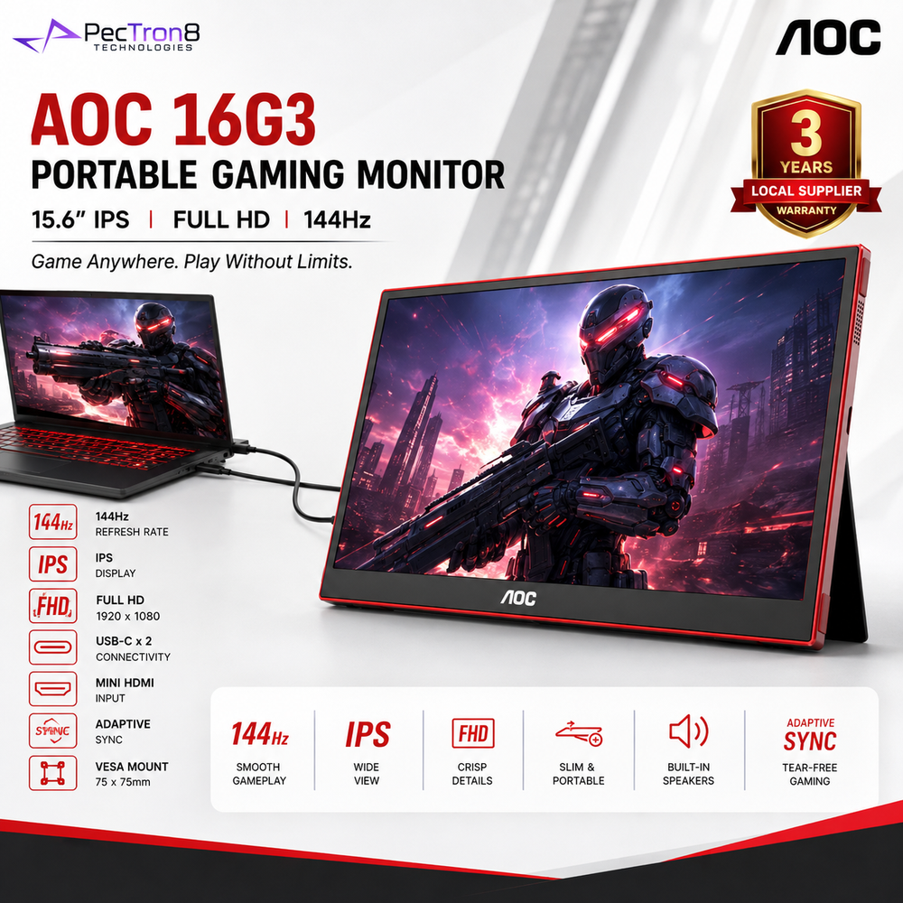 AOC 16G3 15.6" Portable Gaming Monitor 144Hz IPS FHD | USB-C | Mini HDMI | Adaptive Sync | VESA Mount