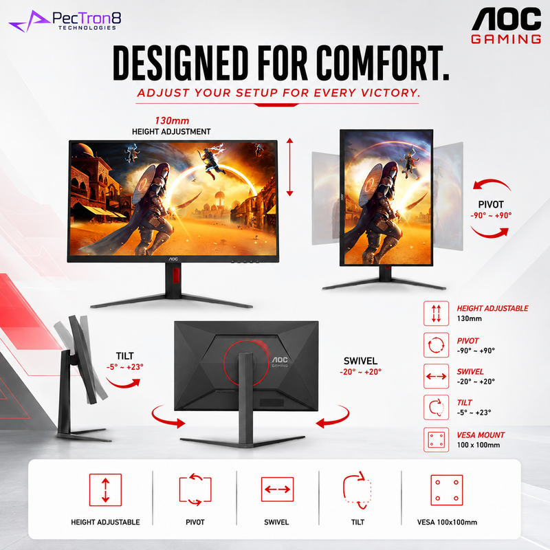 AOC Q27G4S 27" Fast IPS QHD 300Hz Gaming Monitor | 0.3ms | HDR400 | HDMI 2.1 ×2 | DP 1.4 | Adaptive Sync | PIP/PBP | HAS Pivot VESA