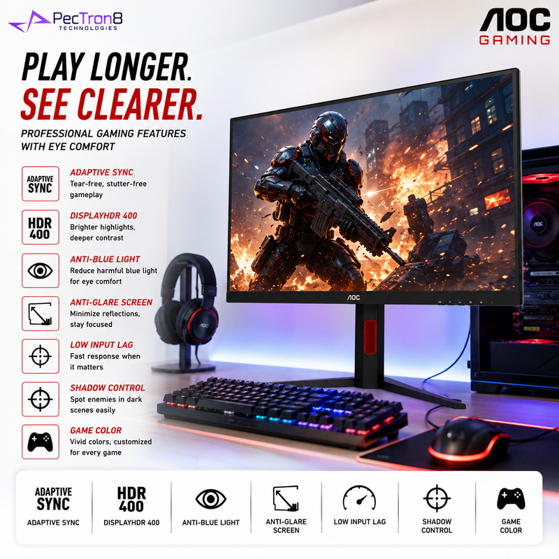 AOC Q27G4S 27" Fast IPS QHD 300Hz Gaming Monitor | 0.3ms | HDR400 | HDMI 2.1 ×2 | DP 1.4 | Adaptive Sync | PIP/PBP | HAS Pivot VESA