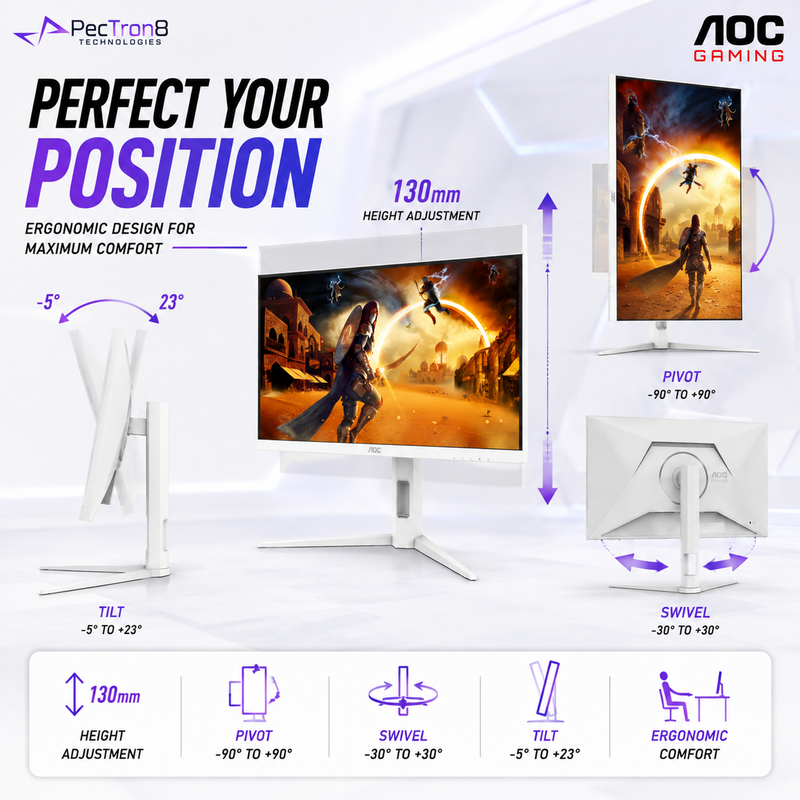 AOC Q27G4/WS 27" White Fast IPS QHD Gaming Monitor 200Hz 0.3ms | Adaptive Sync | DisplayHDR 400 | HDMI 2.0 | DP 1.4 | HAS Pivot VESA