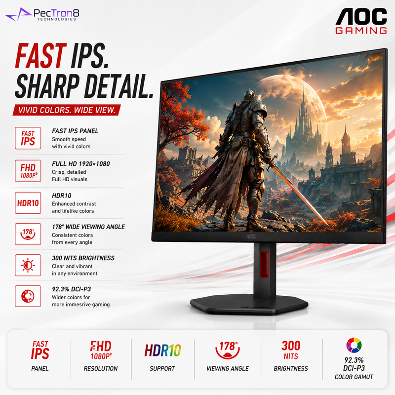 AOC 27G4ZR 27" Fast IPS Gaming Monitor FHD 260Hz OC 0.3ms | G-SYNC Compatible | HDMI 2.0 ×2 | DP 1.4 | HAS Pivot VESA