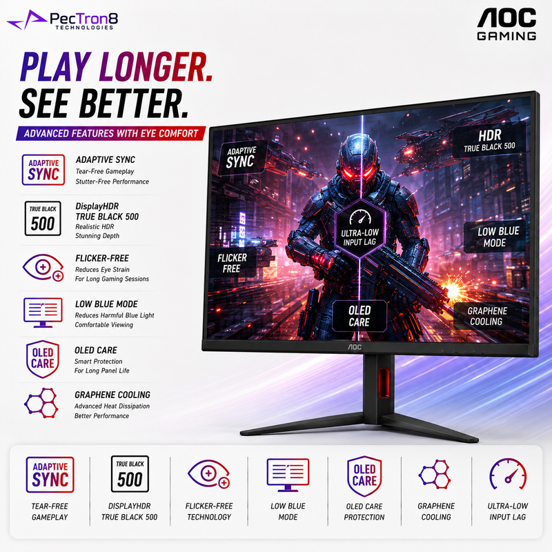 AOC Q27G4KD 26.5" QD-OLED Gaming Monitor QHD 500Hz 0.03ms | DisplayHDR True Black 500 | HDMI 2.1 ×2 | DP 2.1 | Adaptive Sync