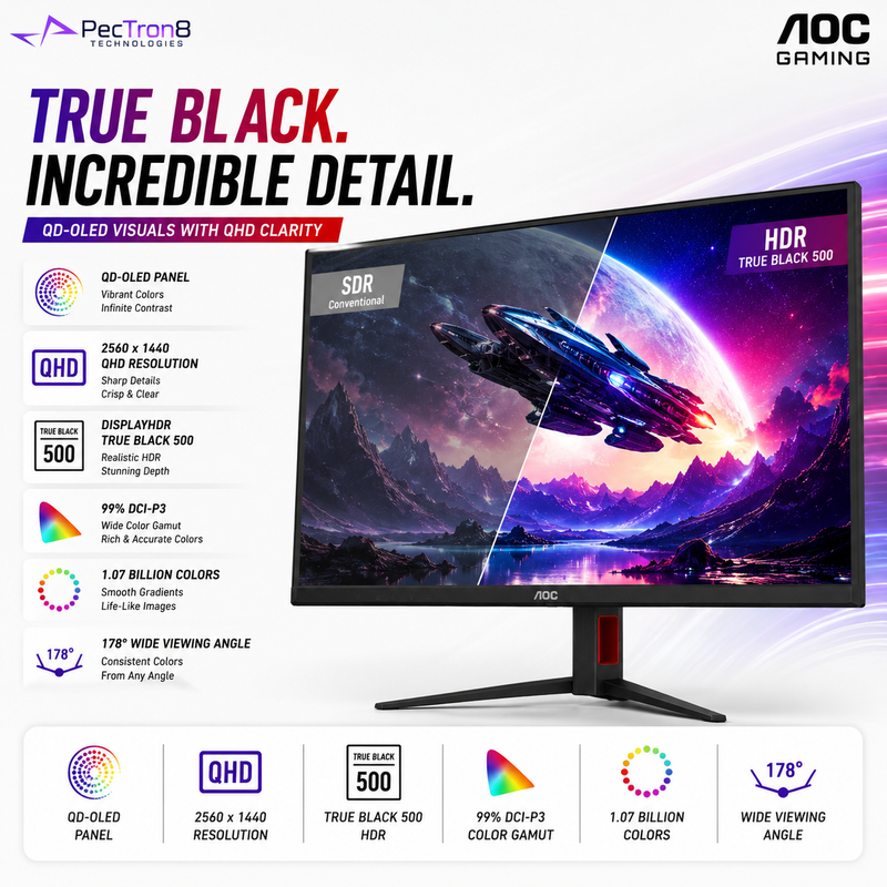 AOC Q27G4KD 26.5" QD-OLED Gaming Monitor QHD 500Hz 0.03ms | DisplayHDR True Black 500 | HDMI 2.1 ×2 | DP 2.1 | Adaptive Sync