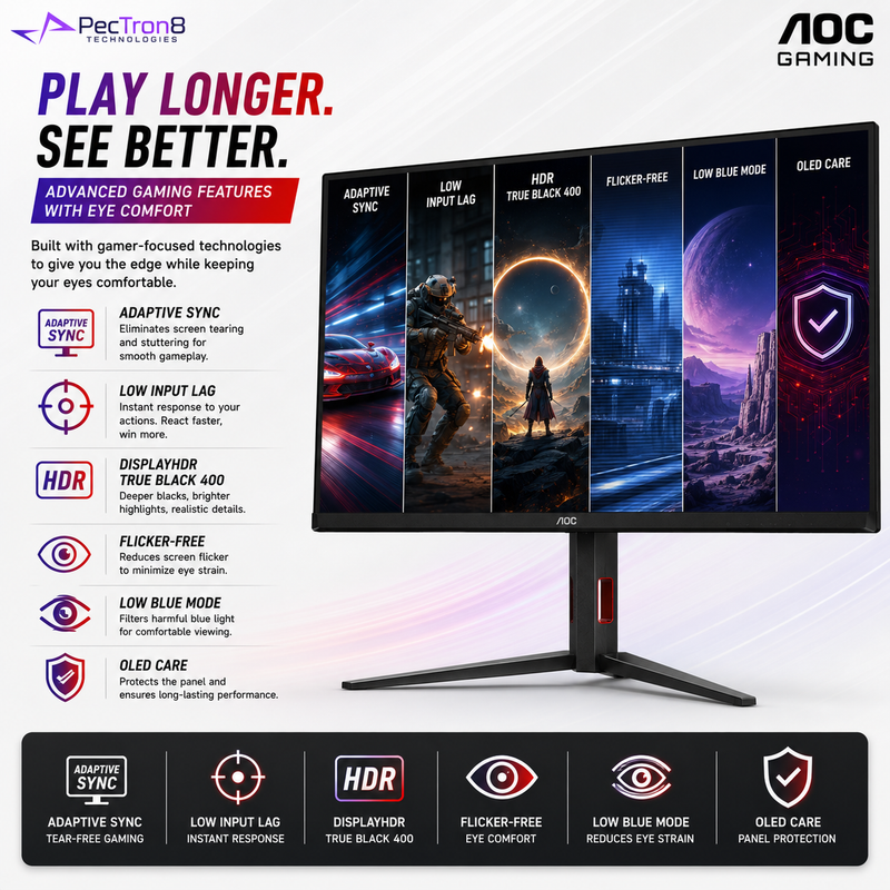 AOC Q27G4SD 26.5" QD-OLED Gaming Monitor QHD 2K 360Hz 0.03ms DisplayHDR True Black 400 HDMI 2.1 DP 1.4 Adaptive Sync