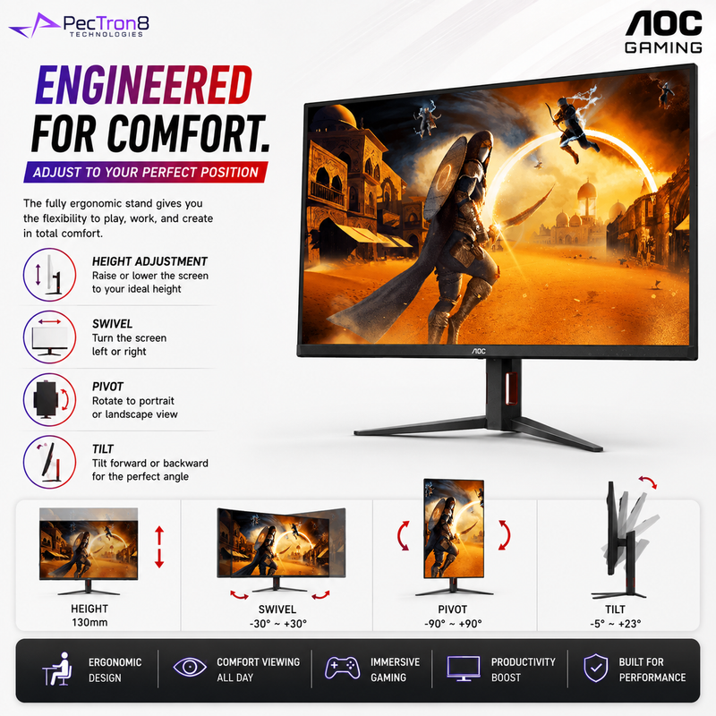 AOC Q27G4SD 26.5" QD-OLED Gaming Monitor QHD 2K 360Hz 0.03ms DisplayHDR True Black 400 HDMI 2.1 DP 1.4 Adaptive Sync