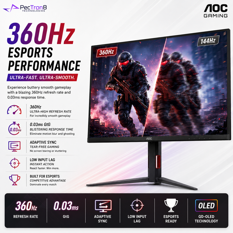 AOC Q27G4SD 26.5" QD-OLED Gaming Monitor QHD 2K 360Hz 0.03ms DisplayHDR True Black 400 HDMI 2.1 DP 1.4 Adaptive Sync