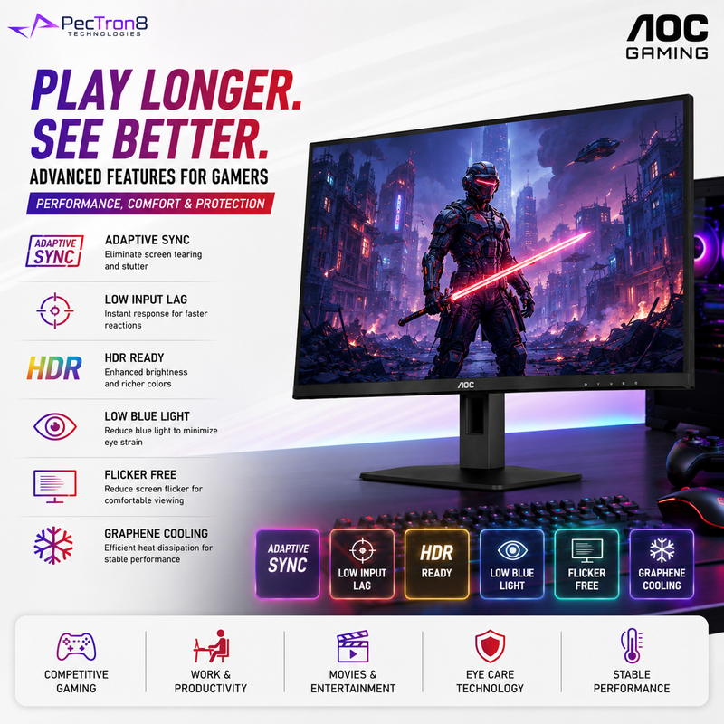 AOC Q27G40ZDF 27" QD-OLED Gaming Monitor QHD 240Hz 0.03ms | HDR | Adaptive Sync | HDMI 2.0 | DP 1.4 | VESA