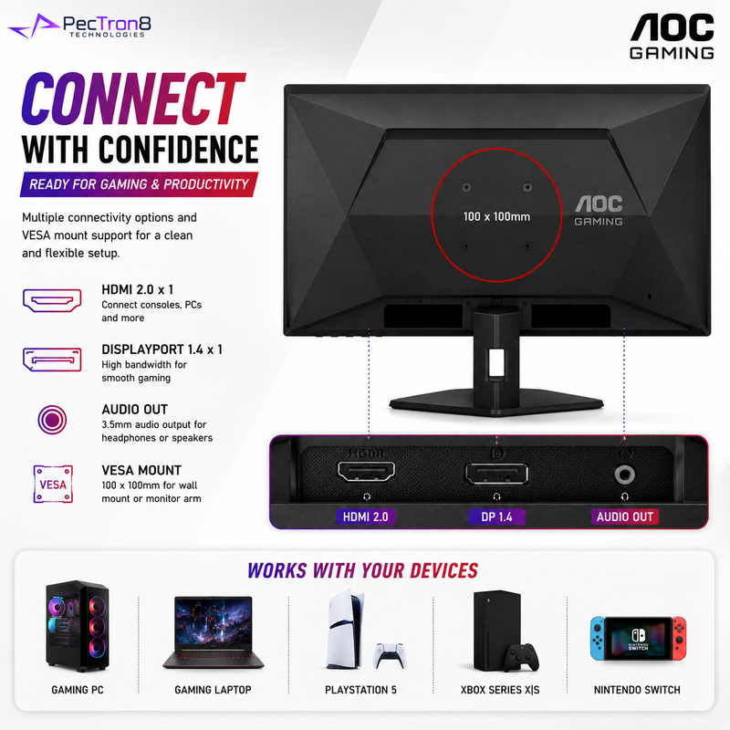 AOC Q27G40ZDF 27" QD-OLED Gaming Monitor QHD 240Hz 0.03ms | HDR | Adaptive Sync | HDMI 2.0 | DP 1.4 | VESA