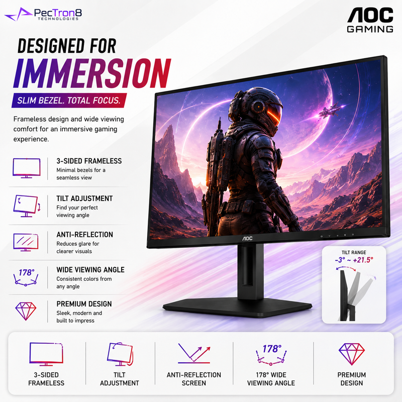 AOC Q27G40ZDF 27" QD-OLED Gaming Monitor QHD 240Hz 0.03ms | HDR | Adaptive Sync | HDMI 2.0 | DP 1.4 | VESA