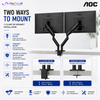 AOC AM420B Black Dual Monitor Arm | Mechanical Spring | 17–34" Each | 2–9kg Per Arm | VESA 75x75 / 100x100 | C-Clamp & Grommet
