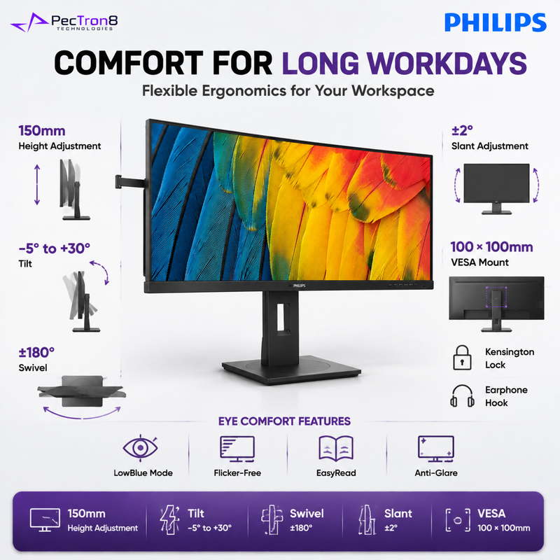 Philips 40B1U5600 40" UltraWide WQHD IPS Business Monitor – 120Hz, DisplayHDR 400, USB-C 100W, KVM & Speakers