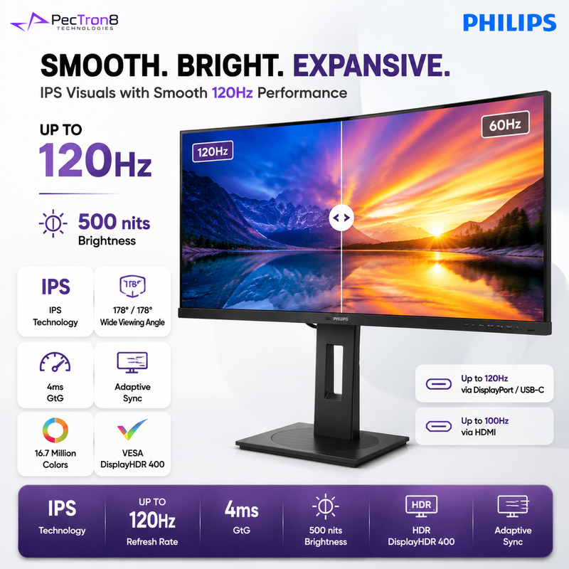 Philips 40B1U5600 40" UltraWide WQHD IPS Business Monitor – 120Hz, DisplayHDR 400, USB-C 100W, KVM & Speakers