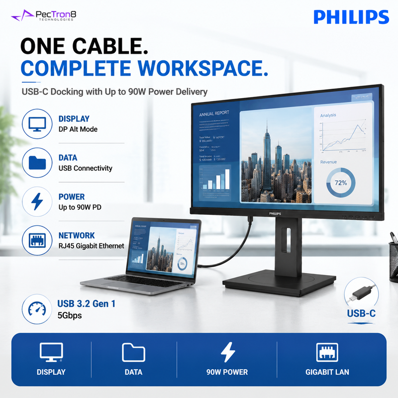 Philips 27B1U3900 27" 4K UHD IPS Business Monitor – USB-C 90W PD, RJ45, USB Hub, HDR10, HDMI 2.0, DP 1.4 & Ergonomic Stand