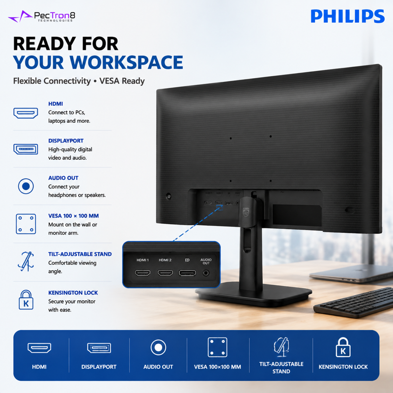 Philips 27E1N2500A 27" QHD IPS Monitor | 2560×1440 | 100Hz | Adaptive Sync | HDMI | DisplayPort | VESA