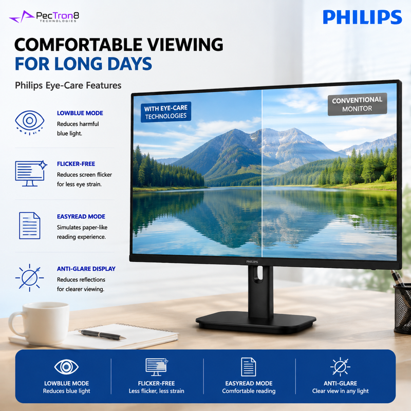 Philips 27E1N2500A 27" QHD IPS Monitor | 2560×1440 | 100Hz | Adaptive Sync | HDMI | DisplayPort | VESA