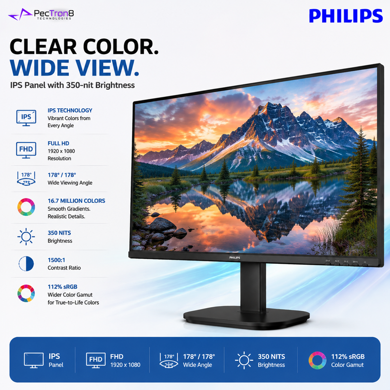 Philips 27B2N2200G 27" FHD IPS Business Monitor – 144Hz, 4ms, 350 Nits, Adaptive Sync, HDMI, DisplayPort, VGA & Built-in Speakers