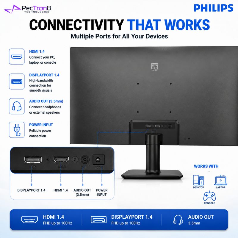 Philips 27E2G2200 27" Full HD IPS Monitor | 144Hz | 0.5ms MPRT | Adaptive Sync | HDR10 | HDMI 1.4 | DisplayPort 1.4 | VESA