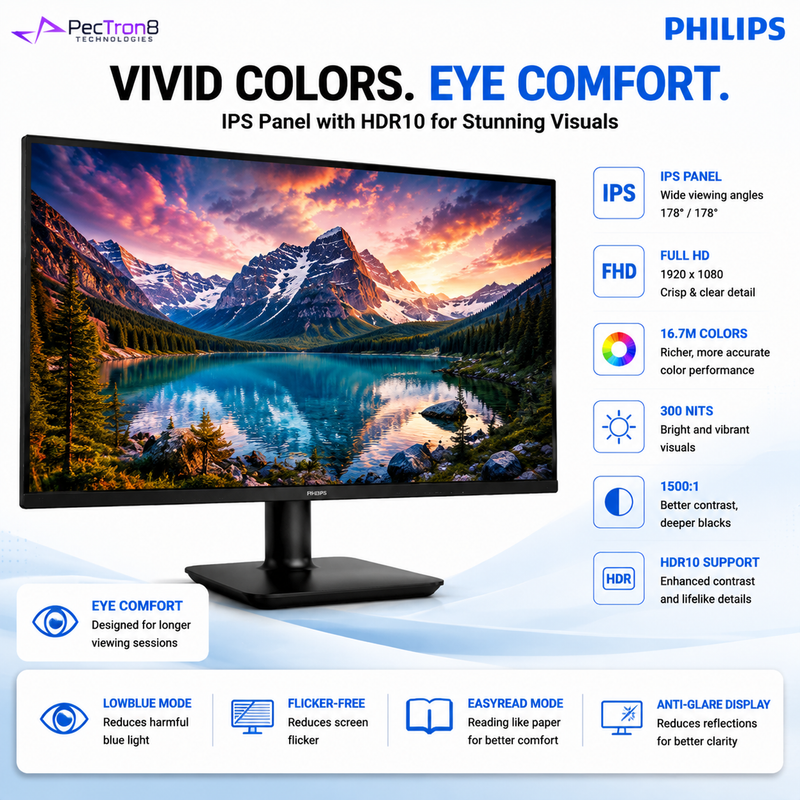 Philips 27E2G2200 27" Full HD IPS Monitor | 144Hz | 0.5ms MPRT | Adaptive Sync | HDR10 | HDMI 1.4 | DisplayPort 1.4 | VESA