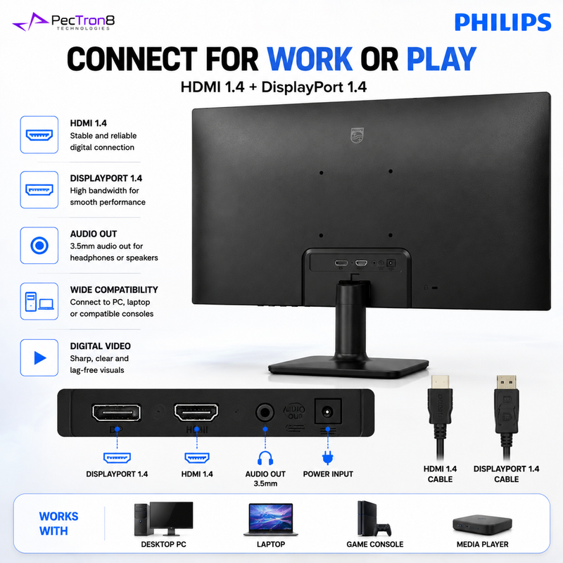 Philips 24E2G2200 23.8" Full HD IPS Monitor | 144Hz | 0.5ms MPRT | Adaptive Sync | HDR10 | HDMI 1.4 | DisplayPort 1.4 | VESA