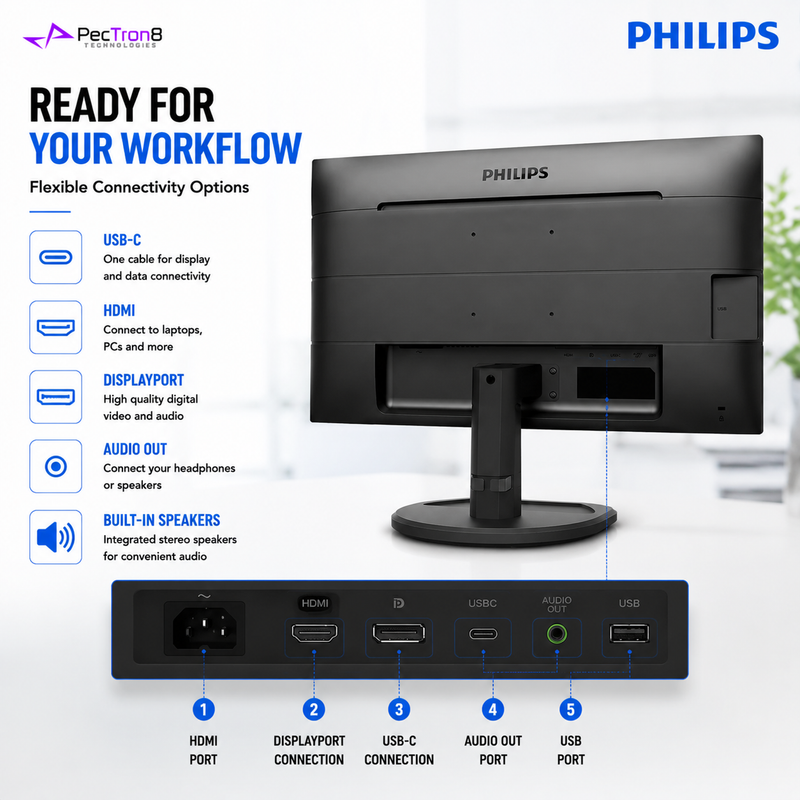 Philips 243S9A 23.8" Full HD IPS Monitor | 75Hz | USB-C | DisplayPort | HDMI | Built-in Speakers | VESA