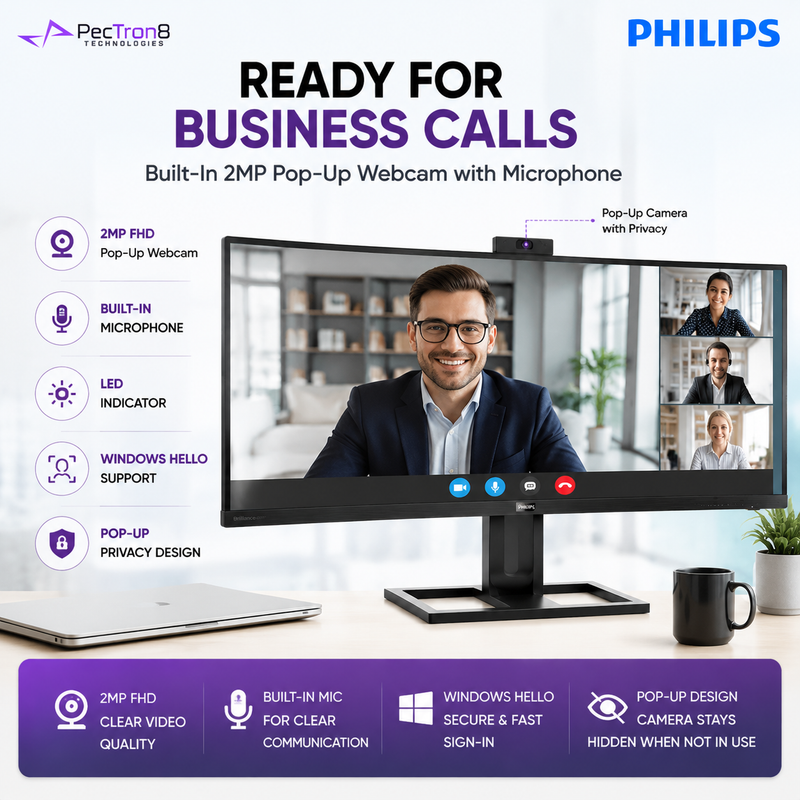 Philips 499P9H1 49" 32:9 SuperWide Curved Monitor – 5120×1440 Dual QHD, USB-C 90W, HDR400, RJ45, Webcam, USB Hub & Speakers
