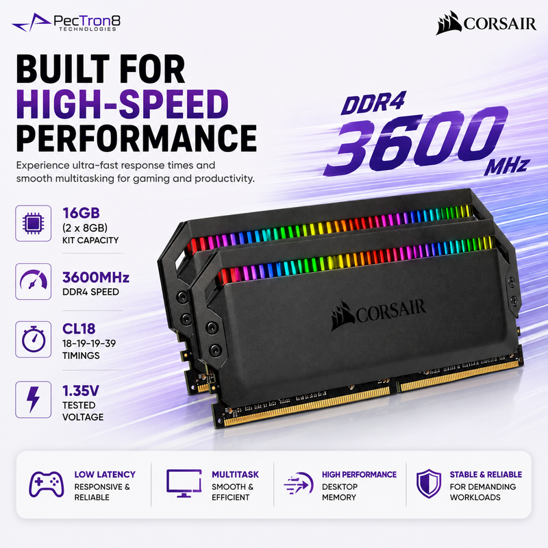 CORSAIR DOMINATOR PLATINUM RGB 16GB (2×8GB) & 32GB (2x16) DDR4 3600MHz CL18 Desktop Memory Kit – Black | CMT16GX4M2C3600C18