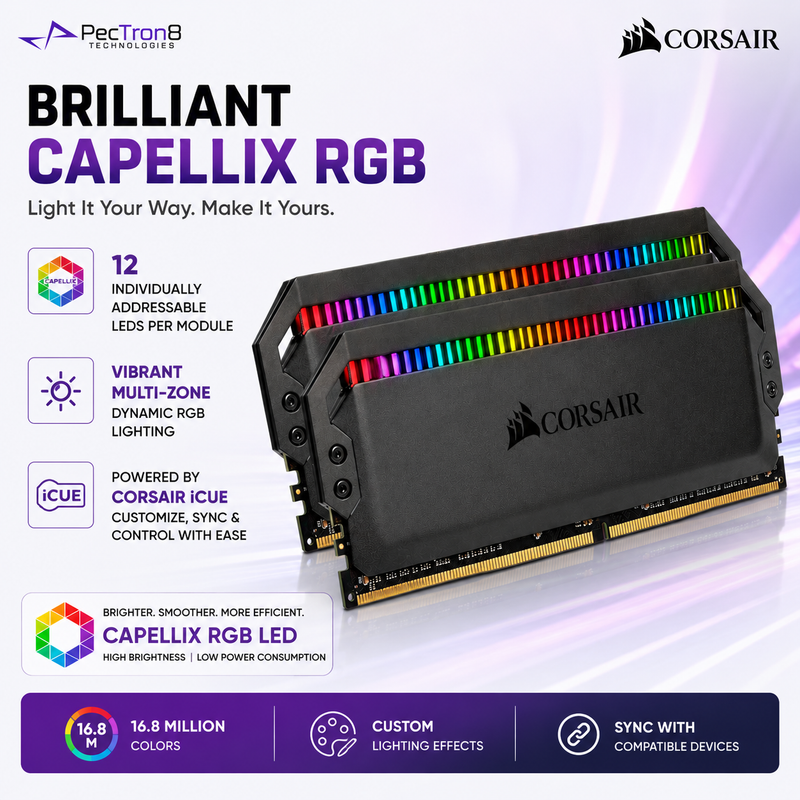 CORSAIR DOMINATOR PLATINUM RGB 16GB (2×8GB) & 32GB (2x16) DDR4 3600MHz CL18 Desktop Memory Kit – Black | CMT16GX4M2C3600C18