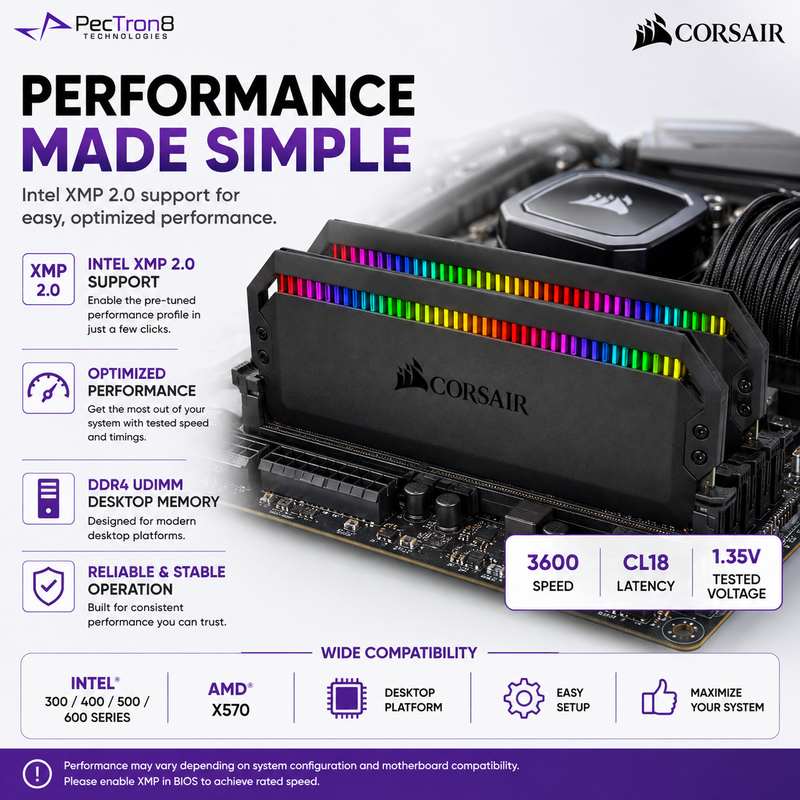 CORSAIR DOMINATOR PLATINUM RGB 16GB (2×8GB) & 32GB (2x16) DDR4 3600MHz CL18 Desktop Memory Kit – Black | CMT16GX4M2C3600C18