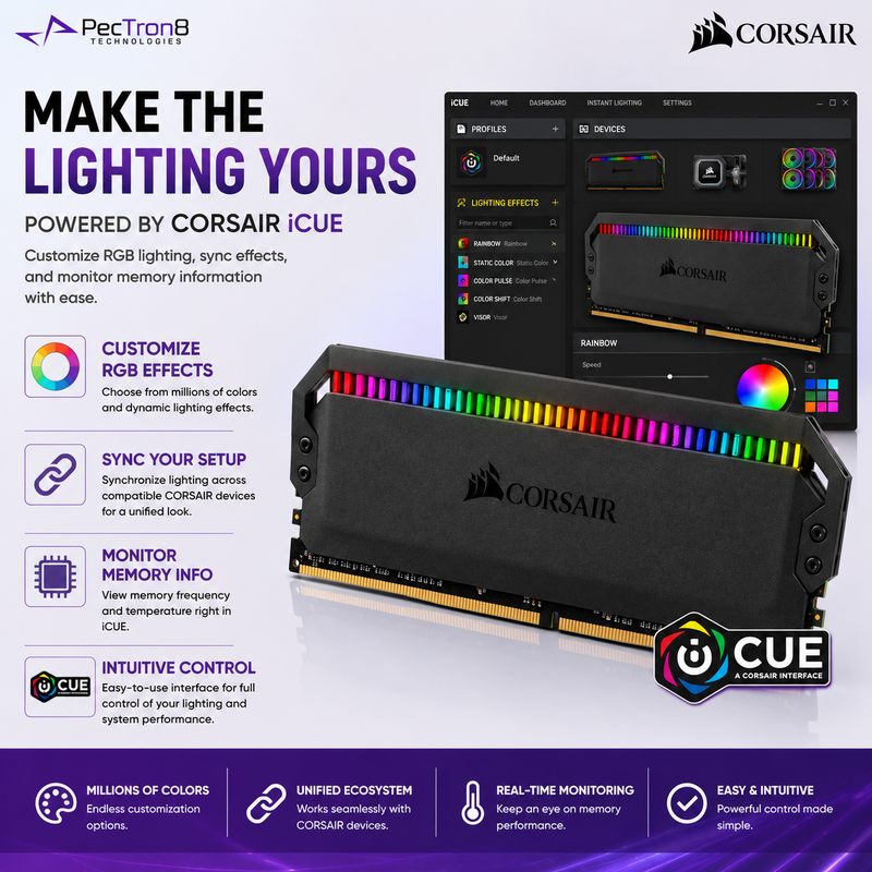 CORSAIR DOMINATOR PLATINUM RGB 16GB (2×8GB) & 32GB (2x16) DDR4 3600MHz CL18 Desktop Memory Kit – Black | CMT16GX4M2C3600C18