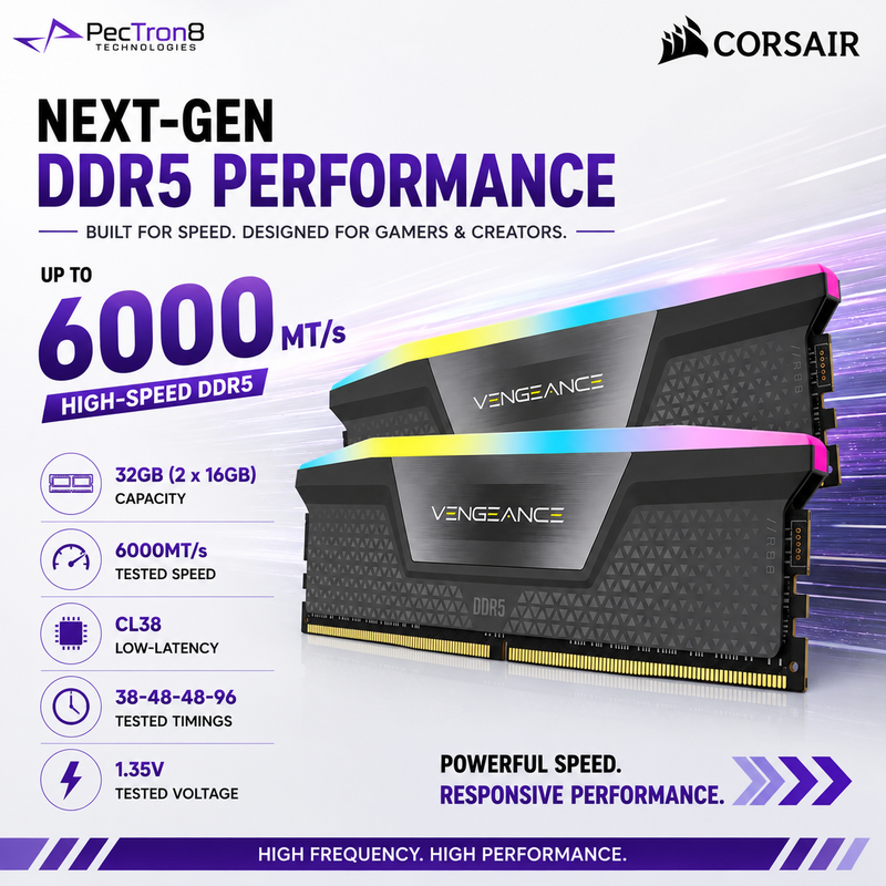 CORSAIR VENGEANCE RGB 32GB (2×16GB) DDR5 6000MT/s CL38 Memory Kit – Grey, AMD EXPO & Intel XMP | CMH32GX5M2D6000Z38