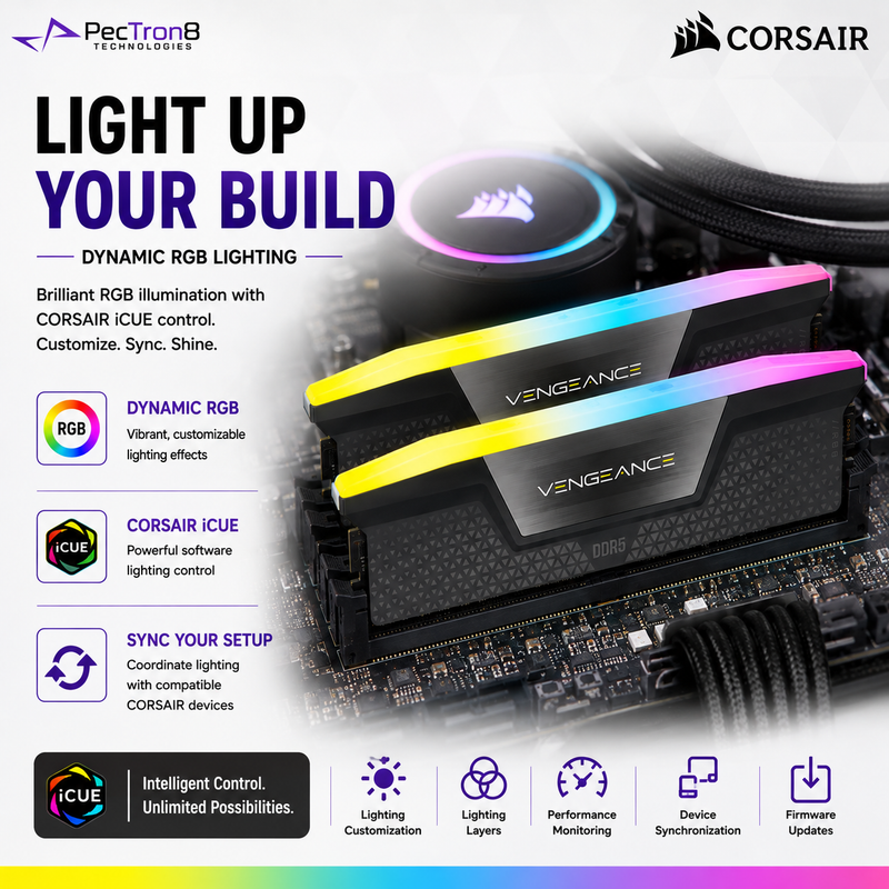 CORSAIR VENGEANCE RGB 32GB (2×16GB) DDR5 6000MT/s CL38 Memory Kit – Grey, AMD EXPO & Intel XMP | CMH32GX5M2D6000Z38