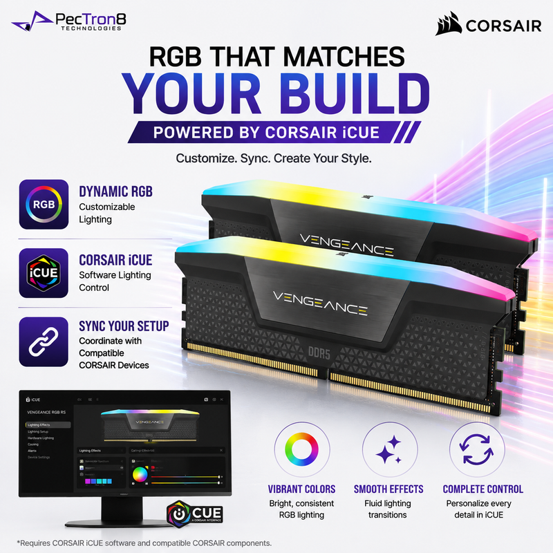 CORSAIR VENGEANCE RGB RS 64GB (2×32GB) DDR5 6000MT/s CL40 Memory Kit – Grey, AMD EXPO & Intel XMP | CMG64GX5M2D6000Z40