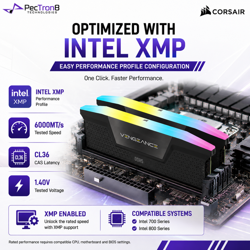CORSAIR VENGEANCE RGB 48GB (2×24GB) DDR5 6000MT/s CL36 Memory Kit – Black, Intel XMP | CMH48GX5M2E6000C36