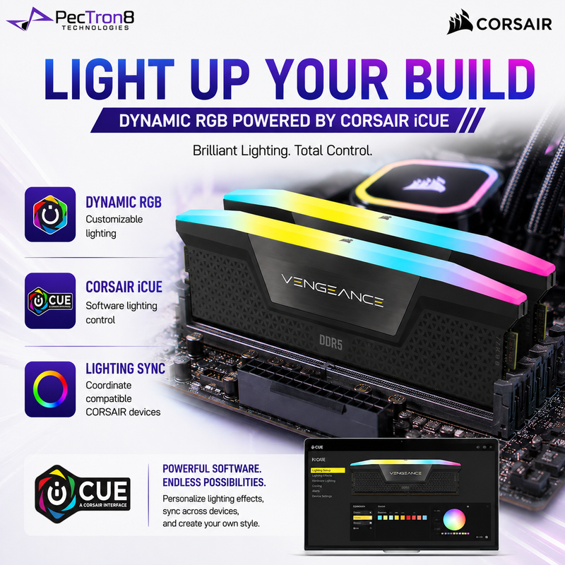 CORSAIR VENGEANCE RGB 48GB (2×24GB) DDR5 6000MT/s CL36 Memory Kit – Black, Intel XMP | CMH48GX5M2E6000C36