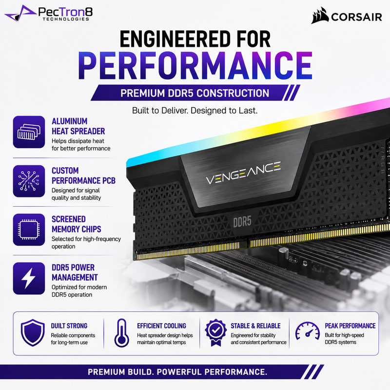 CORSAIR VENGEANCE RGB 48GB (2×24GB) DDR5 6000MT/s CL36 Memory Kit – Black, Intel XMP | CMH48GX5M2E6000C36