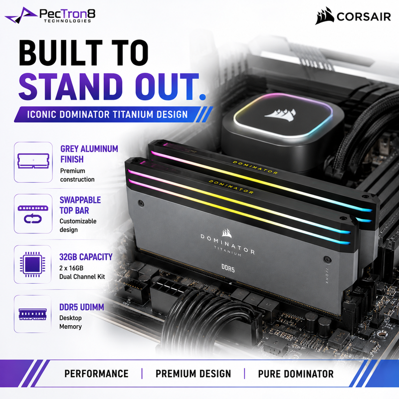 CORSAIR DOMINATOR TITANIUM RGB 32GB (2×16GB) DDR5 6000MT/s CL30 1.40V Memory – Grey, Intel XMP & AMD EXPO | CMP32GX5M2B6000Z30