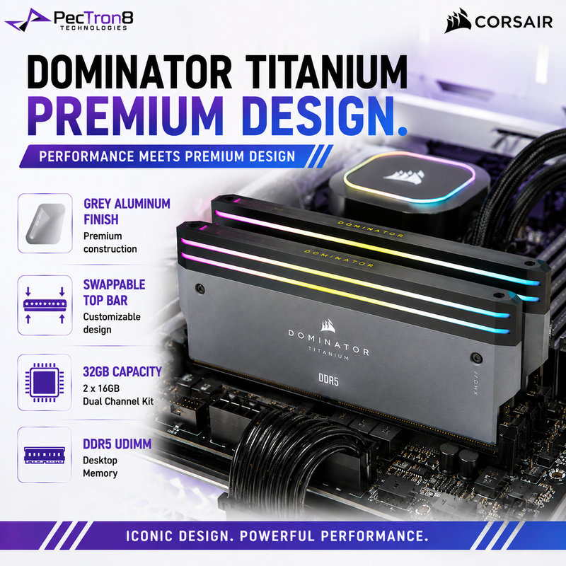 CORSAIR DOMINATOR TITANIUM RGB 32GB (2×16GB) DDR5 6000MT/s CL30 1.40V Memory – Grey, Intel XMP & AMD EXPO | CMP32GX5M2B6000Z30