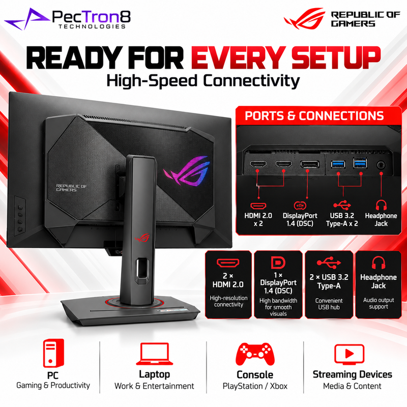 ASUS ROG Strix OLED XG27AQDMG 27" QHD 240Hz Glossy WOLED Gaming Monitor | 0.03ms | HDR10