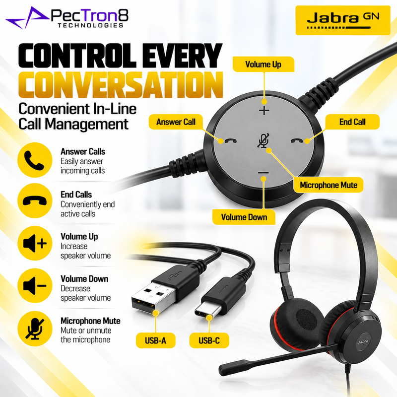 Jabra Evolve 20 USB-C/A MS Stereo Wired Headset | Noise-Cancelling Mic