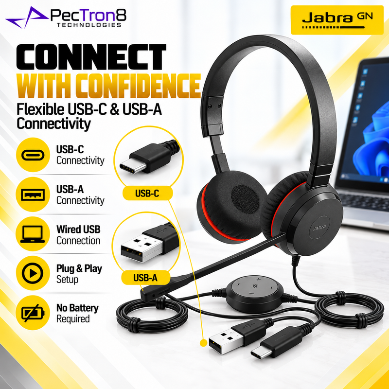 Jabra Evolve 20 USB-C/A MS Stereo Wired Headset | Noise-Cancelling Mic