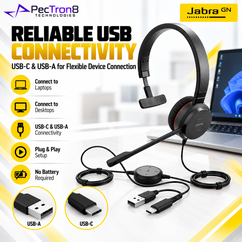 Jabra Evolve 20 USB-C/A MS Mono Wired Headset | Noise-Cancelling Mic