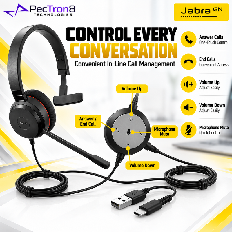 Jabra Evolve 20 USB-C/A MS Mono Wired Headset | Noise-Cancelling Mic