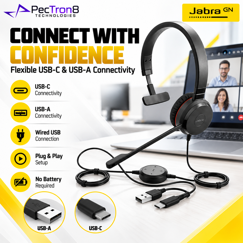 Jabra Evolve 20 USB-C/A MS Mono Wired Headset | Noise-Cancelling Mic
