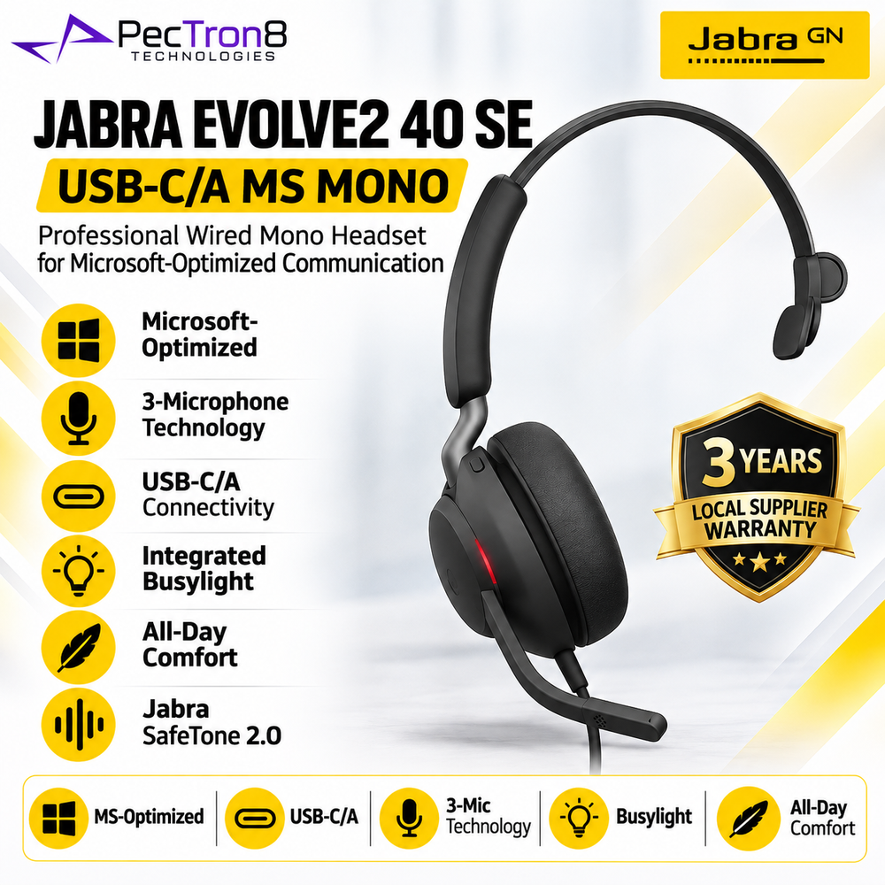 Jabra Evolve2 40 SE MS Mono USB-C/A Headset | 3-Mic, Teams Certified