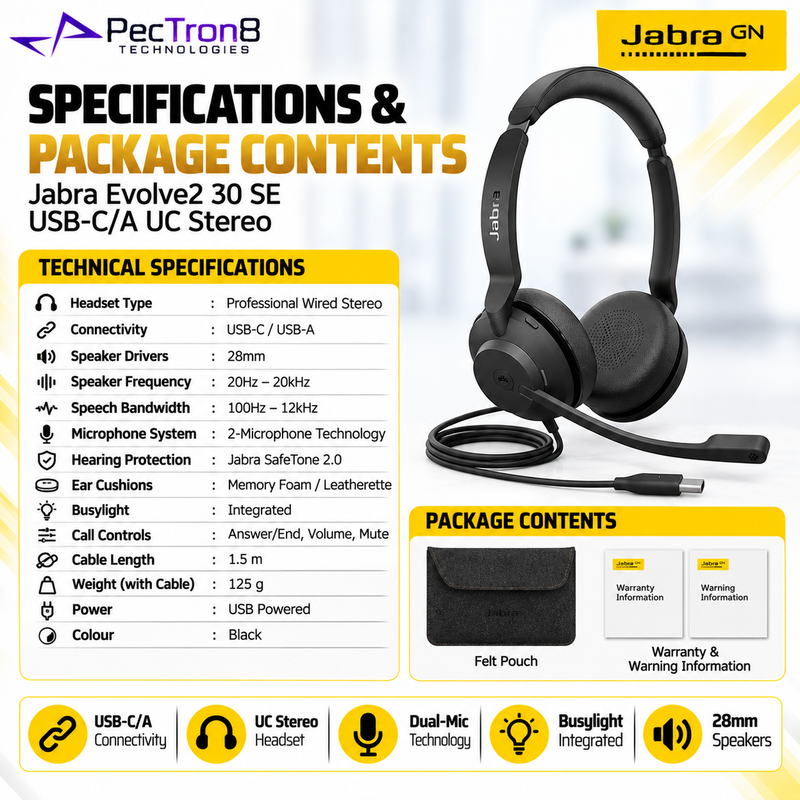 Jabra Evolve2 40 SE MS Mono USB-C/A Headset | 3-Mic, Teams Certified