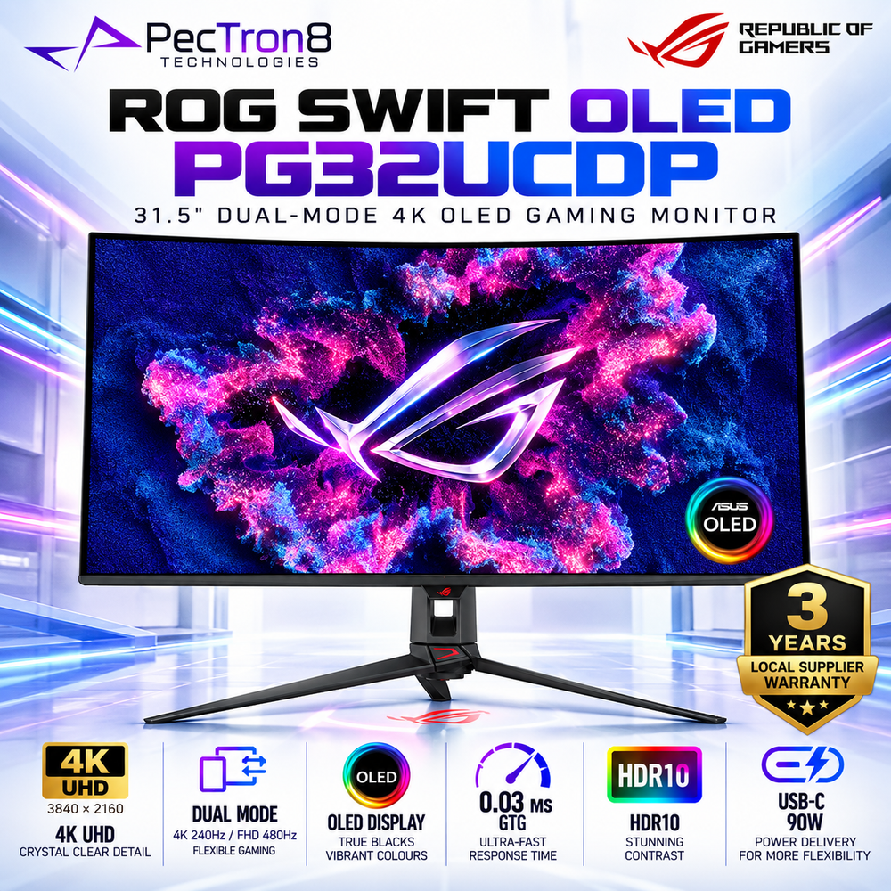 ASUS ROG Swift OLED PG32UCDP 31.5" 4K Dual-Mode Gaming Monitor – 240Hz / 480Hz, WOLED, HDR10, USB-C 90W